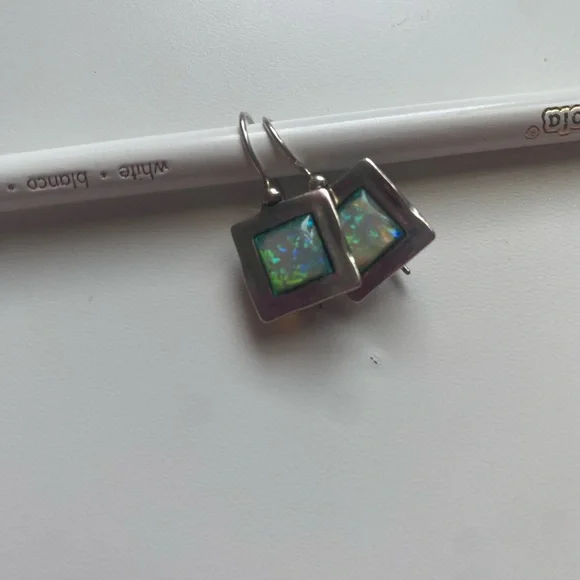 Elegant Silver and Blue Opal Earrings - Picture 7 of 8